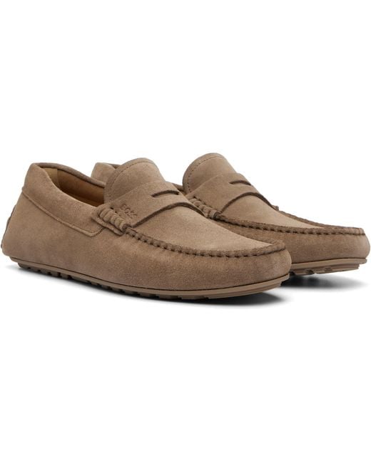 Boss Brown Penny Trim Suede Loafers for men
