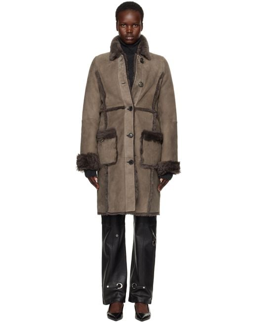 Saks Potts Black Taupe Emma Shearling Coat
