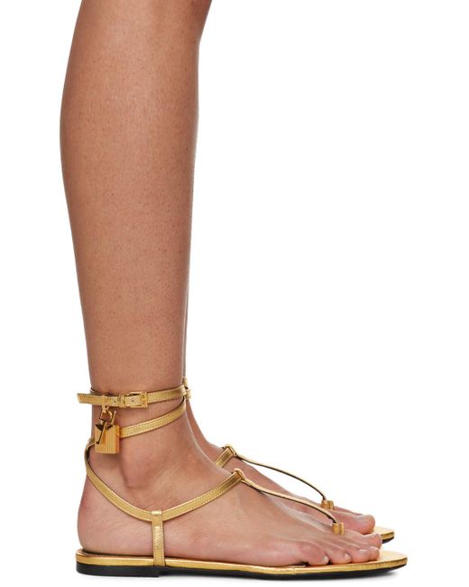 Tom Ford Brown Gold Laminated Leather Padlock Sandals