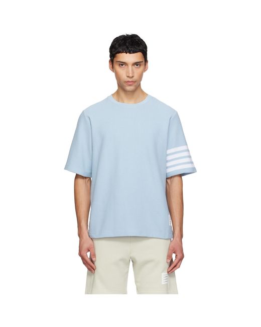 Thom Browne Blue Textured Pique 4-Bar T-Shirt for men