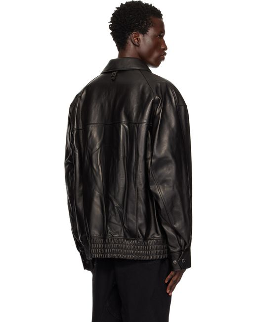 Blouson Noir En Cuir À Ourlet Élastique Wooyoungmi pour homme en coloris Black