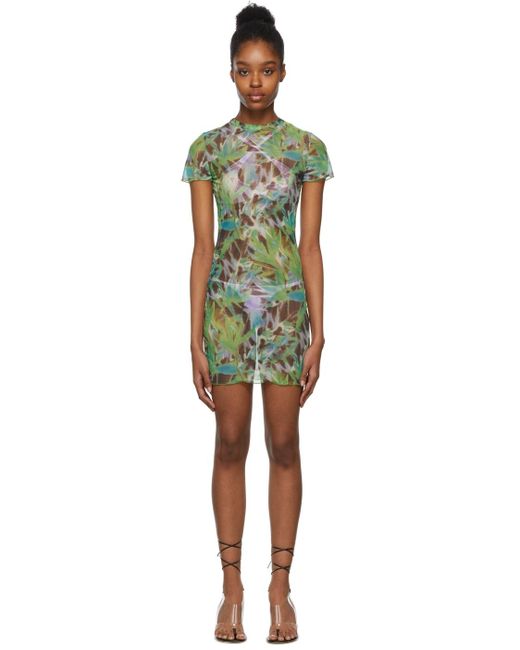 Kim Shui Synthetic Ssense Exclusive Green Mesh Print Mini Dress | Lyst
