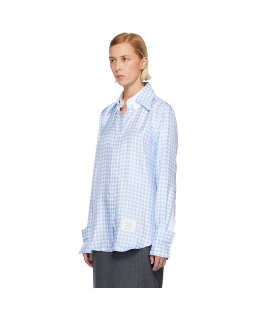 Thom Browne Blue Silk Twill Gingham Shirt