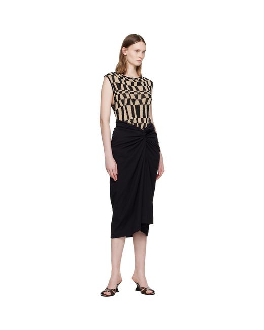 Dries Van Noten Black Knotted Jersey Midi Skirt