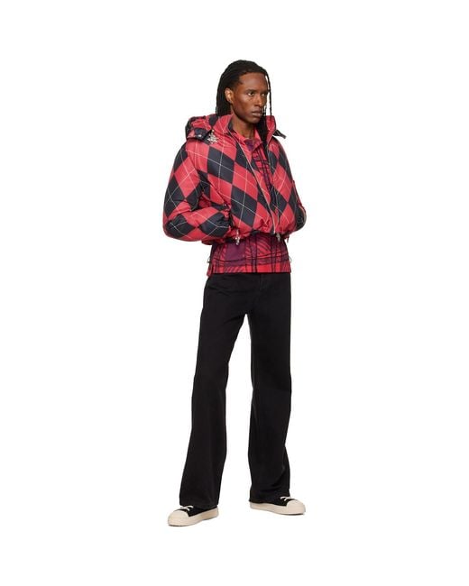 Chopova Lowena Red Argyle Puffer Jacket for men