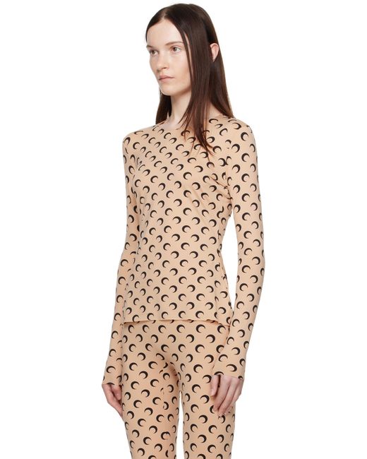 T-Shirt Brun Clair À Effet Seconde Peau En Jersey À Motif À Logos MARINE SERRE en coloris Natural