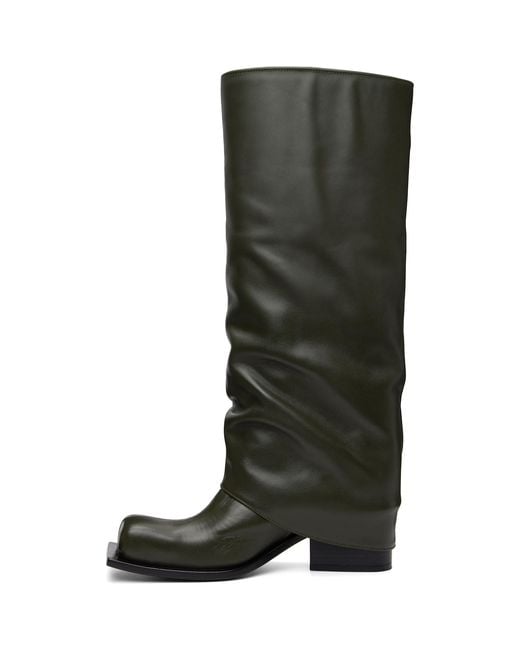 FIDAN NOVRUZOVA Black Khaki Havva Chunky Heel Tall Boots