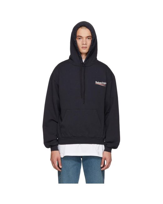 Balenciaga Navy Campaign Logo Hoodie in Blue for Men | Lyst