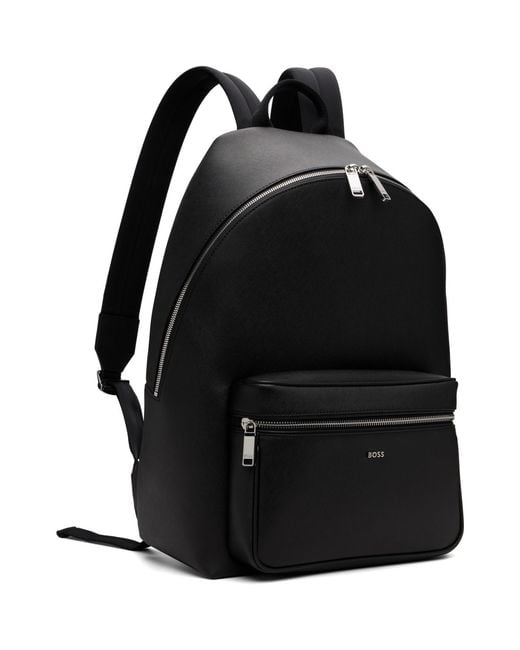 Boss Black Structured Logo Lettering Backpack for men