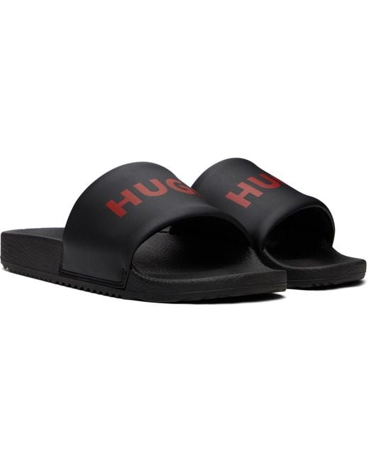 HUGO Black Padded Strap & Contrast Logo Slide Sandals for men