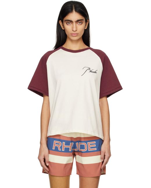 Rhude Multicolor Off-white & Burgundy Raglan T-shirt