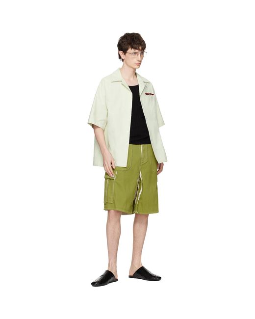 Marni Green Screen-Printed Denim Cargo Shorts for men