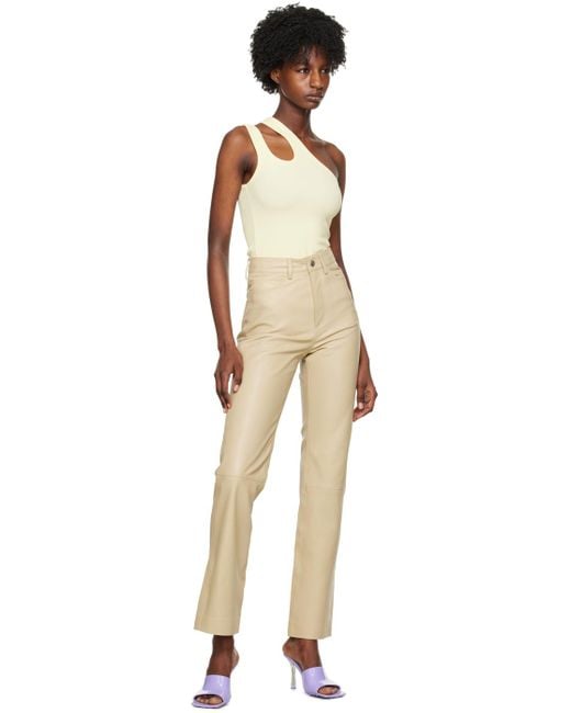 REMAIN Birger Christensen Natural Beige Straight-leg Leather Pants