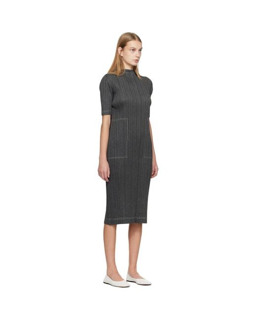 Pleats Please Issey Miyake Black Cotton Denim Midi Dress