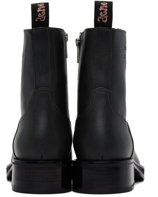 メンズ Acne Studios グレー スプレー レザー ブーツ ブラック
