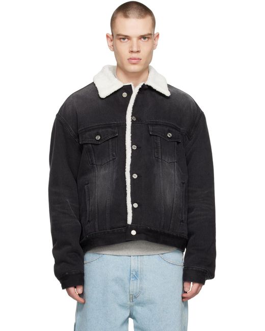 we11done Black Oversized Faux-shearling Denim Jacket for men
