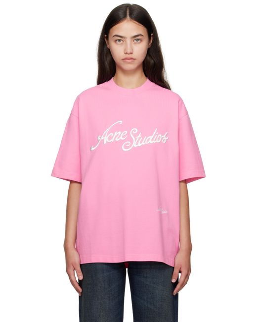 Acne Pink Relaxed Fit Logo T-Shirt