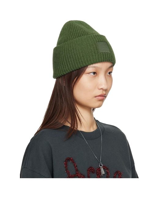 Acne Green Face Logo Beanie