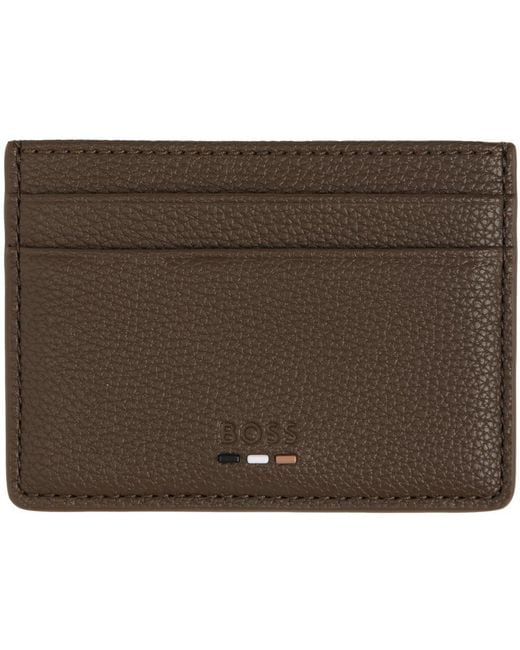 Boss Green Brown Faux-leather Card Holder for men
