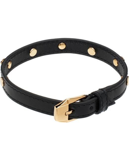 メンズ Versace ブラック メドゥーサ レザーブレスレット Black