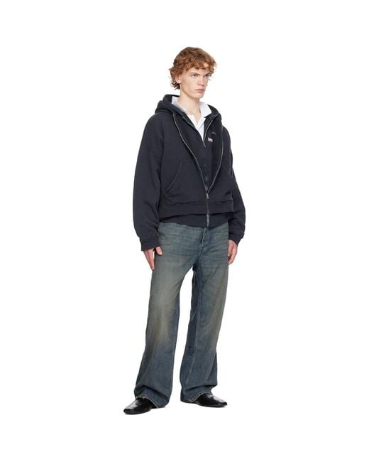 Balenciaga Blue Layered Zip-Up Hoodie for men