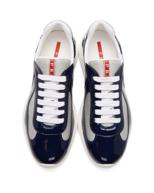 Prada Leather Navy And Silver Vernice Americas Cup Sneakers in Blue for ...