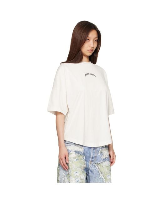 Palm Angels White Off- Curved Logo Over T-Shirt