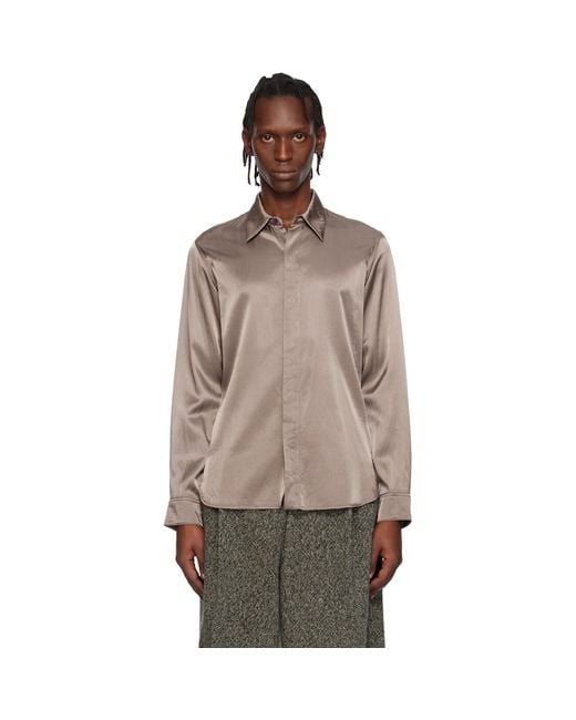 Dries Van Noten Multicolor Taupe Satin Shirt for men
