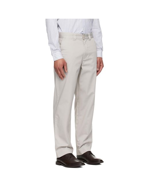 Boss White Taupe Straight-Fit Cotton-Blend Twill Trousers for men