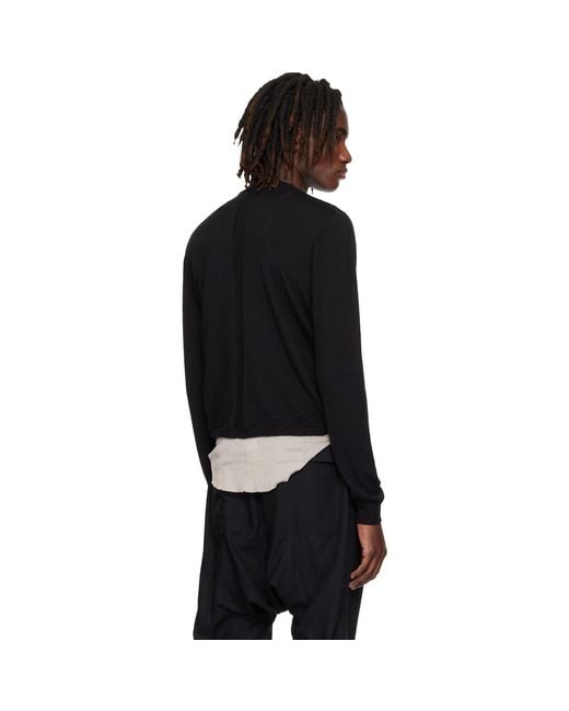 Rick Owens Black Temple Rasato Knit Cropped Biker Sweater for men