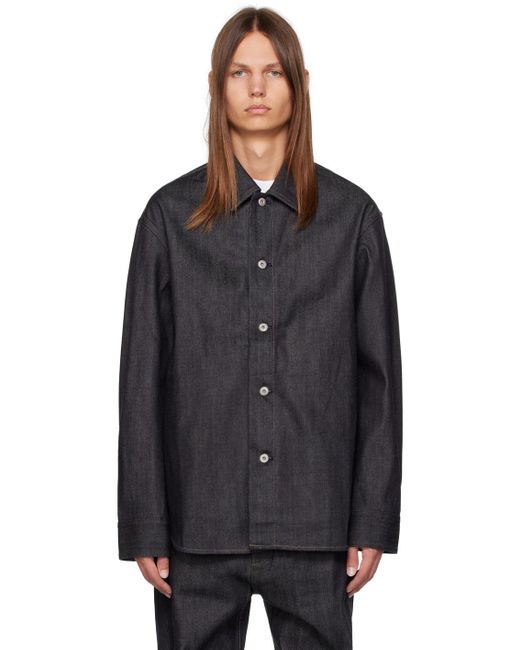 Jil Sander Black Navy Button Denim Shirt for men