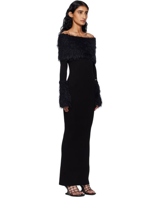 Robe Longue Noire En Tricot Côtelé De Viscose À Garnitures À Poils Longs Jean Paul Gaultier en coloris Black