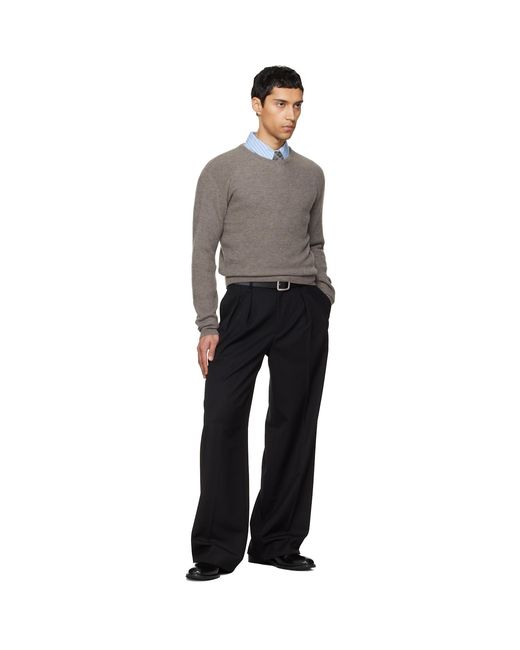 TONYWACK Black Taupe Superfine Wool Commando V-Neck Knit Sweater for men
