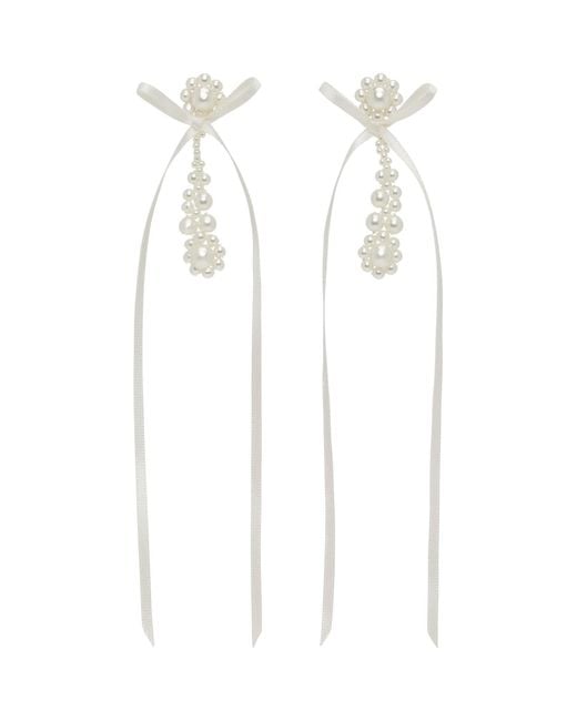 Simone Rocha White Victorian Drip Bow Earrings