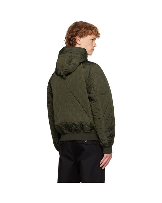 Burberry Green Khaki Hooded Quilted Nylon Bomber Jacket for men
