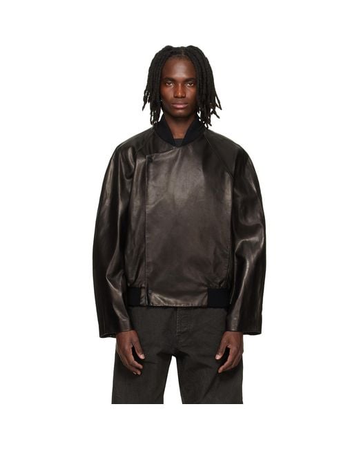 Fear Of God Black Leather Raglan Bomber Jacket for men