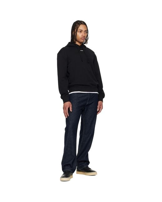 HUGO Black Contrast-Logo Cotton Terry Hoodie for men