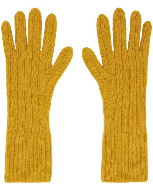 Dries Van Noten Yellow Ribbed Gloves for men