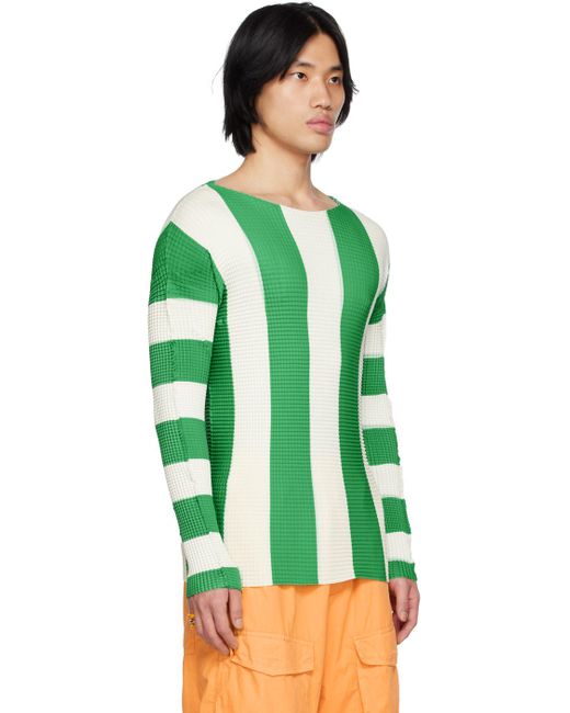 Sunnei Green Pleated Stripe T-shirt for men