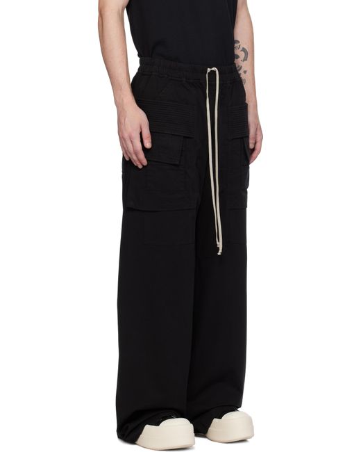 メンズ Rick Owens Porterville Creatch ドローストリング ワイド カーゴパンツ Black