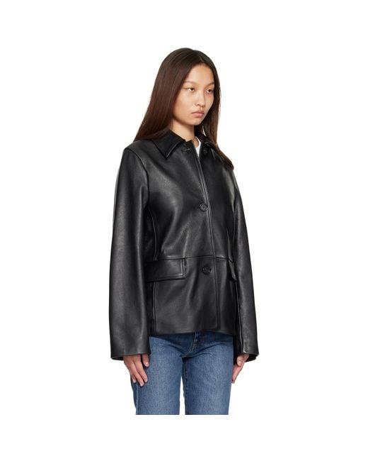 Totême Black Grained Leather Jacket