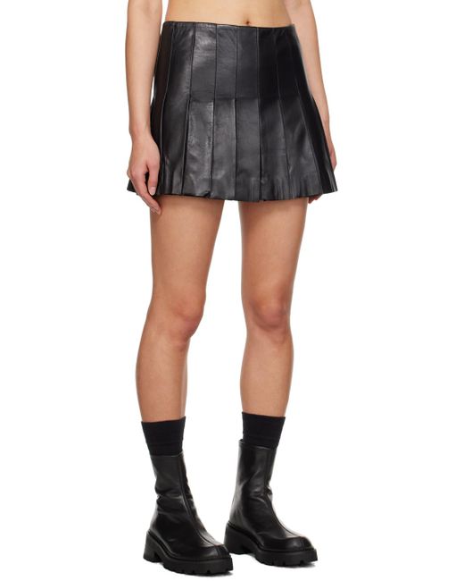Stand Studio Black Pleated Leather Miniskirt