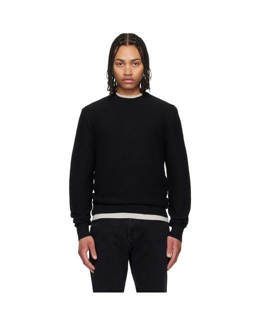 Boss Black Cotton Knitted Structure Sweater for men
