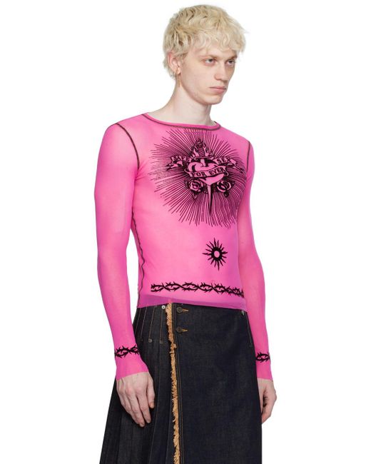 T-shirt à manches longues rose à images à logo floquées Jean Paul Gaultier pour homme en coloris Pink