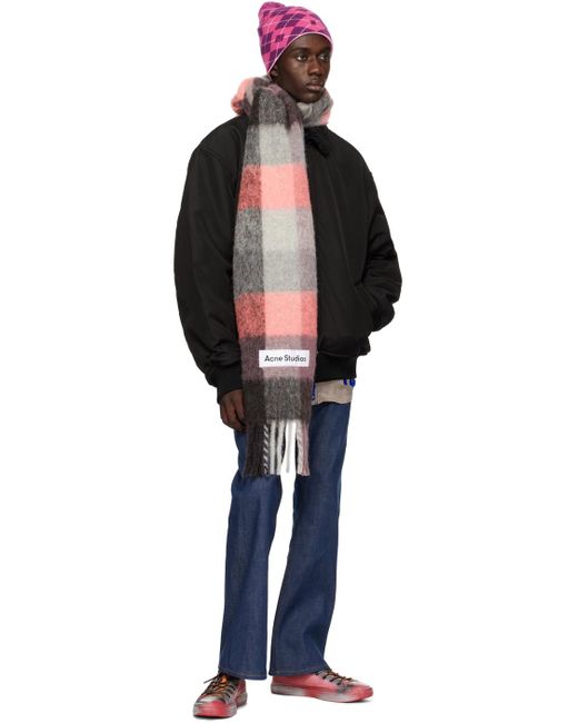 メンズ Acne &グレー チェック マフラー Multicolor