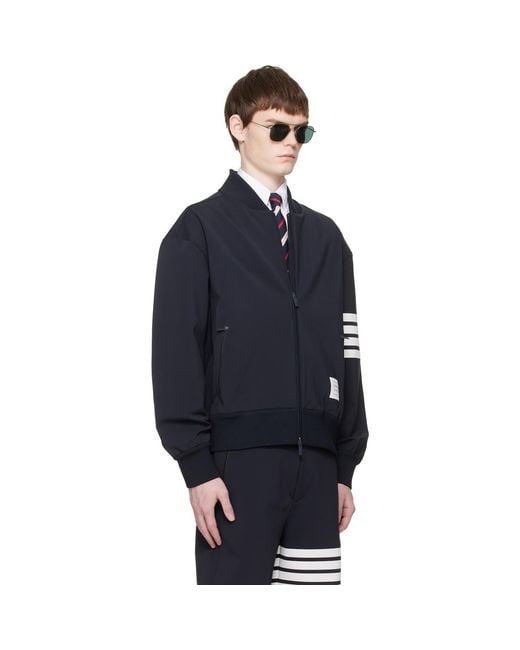 Thom Browne Blue Printed 4-Bar Bomber Jacket for men