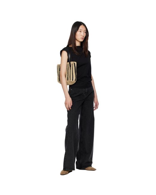 Rag & Bone Brown Small Striped Straw Tote