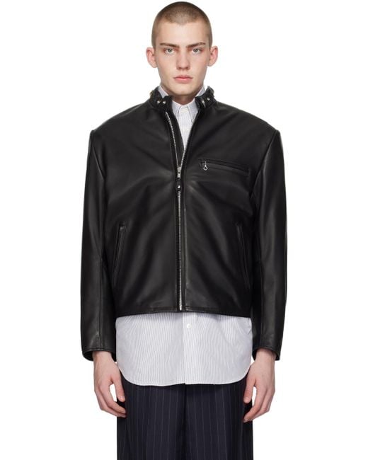 Doublet Black Chain Handle Leather Jacket for men