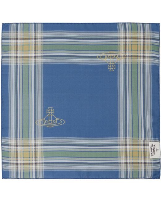 Vivienne Westwood Blue Madras Check Pocket Square for men