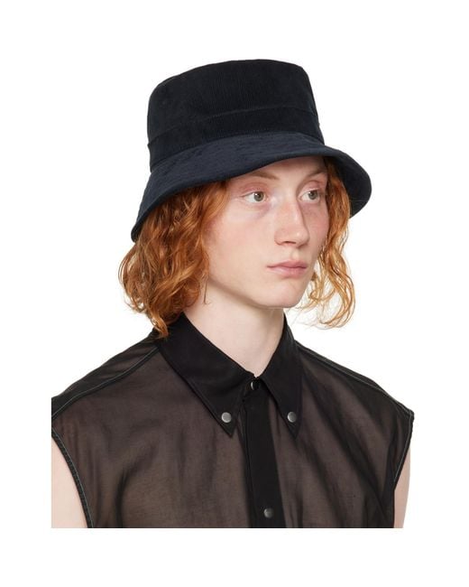Jil Sander Black Navy Corduroy Bucket Hat for men